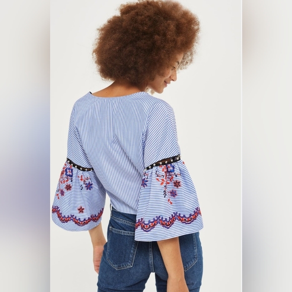 TopShop Stripe Embroidered Wrap Crop Top. - Picture 2 of 6